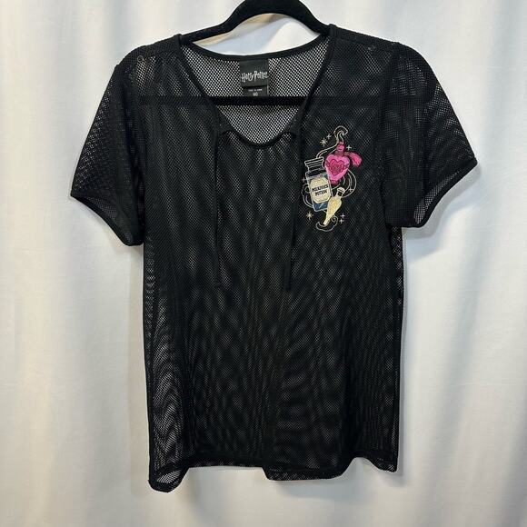 Harry Potter Mesh Top Shirt Polyjuice Love Potion Embroidery Tie Front Rare M - Picture 1 of 5
